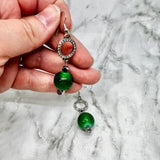 Rhinestone & Green Marble Earrings