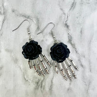 Black Rose Skelehand Earrings