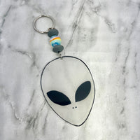 White Alien Head Large Keychain