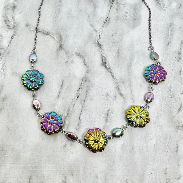 Iridescent Floral Necklace