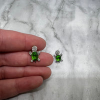 Emerald Rhinestone Turtle Stud Earrings