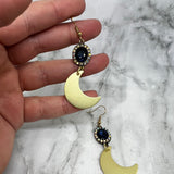 Navy & Gold Moon Earrings