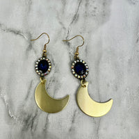 Navy & Gold Moon Earrings