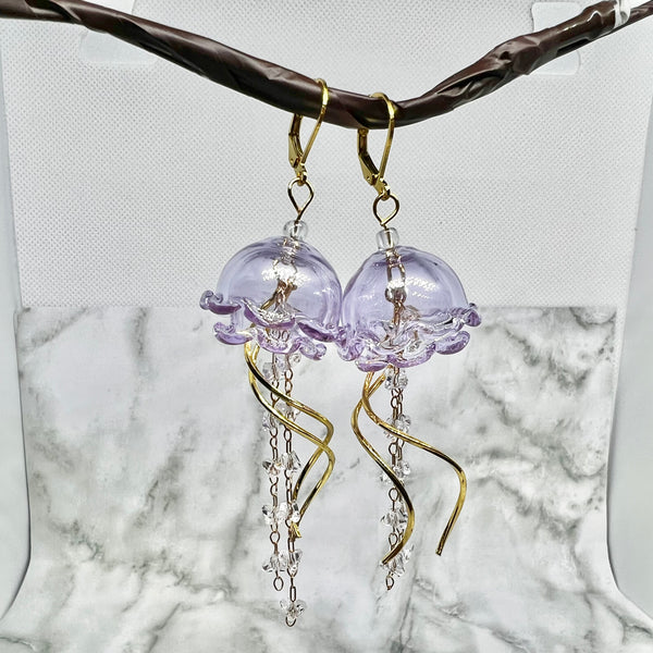 Lavender Glass Jellyfish Earrings