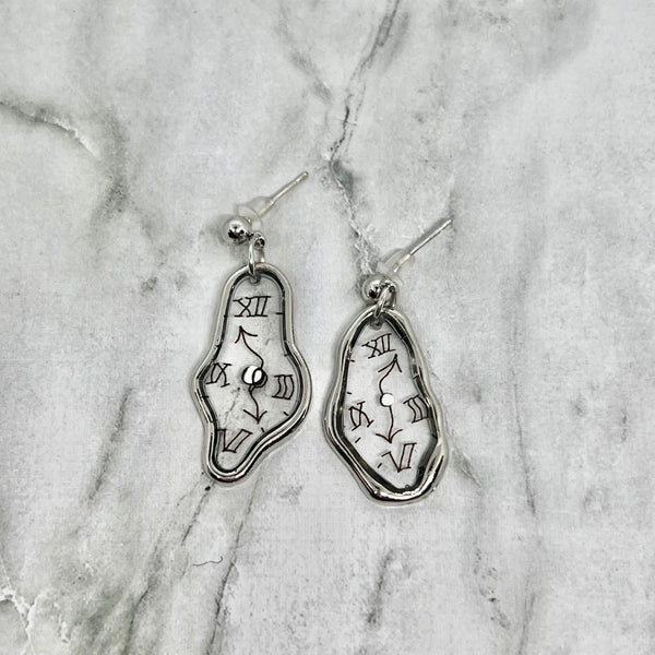 Abstract Silver Clock Earrings