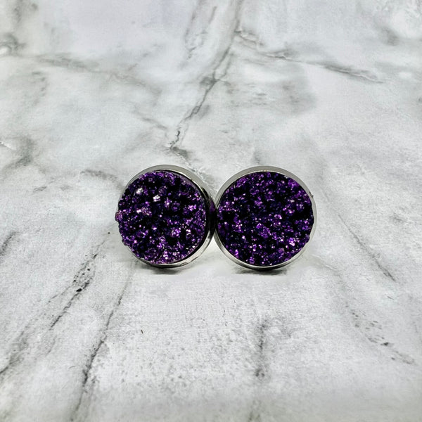 Royal Purple Geode Stud Earrings