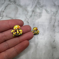 Button Mushroom Cluster Wood Stud Earrings