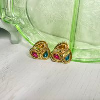 Tri-Color Vintage Clip On Earrings