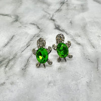 Emerald Rhinestone Turtle Stud Earrings