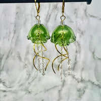 Emerald Glass Jellyfish Earrings