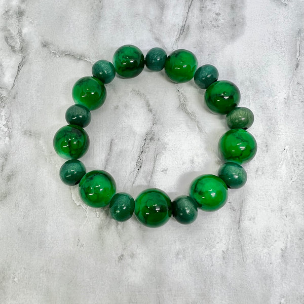 Green Marble & Wood Bracelet