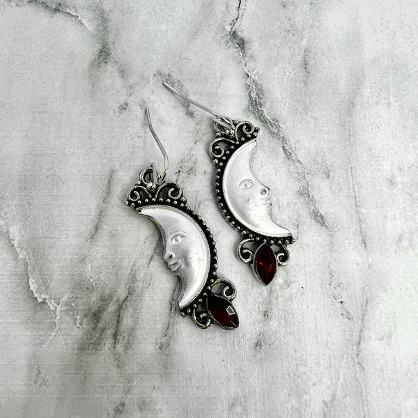 Red Jewel Moon Earrings