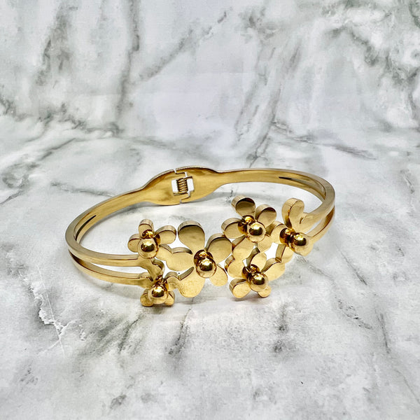 Gold Flower Bangle Bracelet