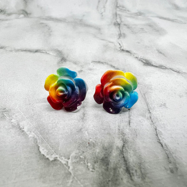 Rainbow Rose Stud Earrings