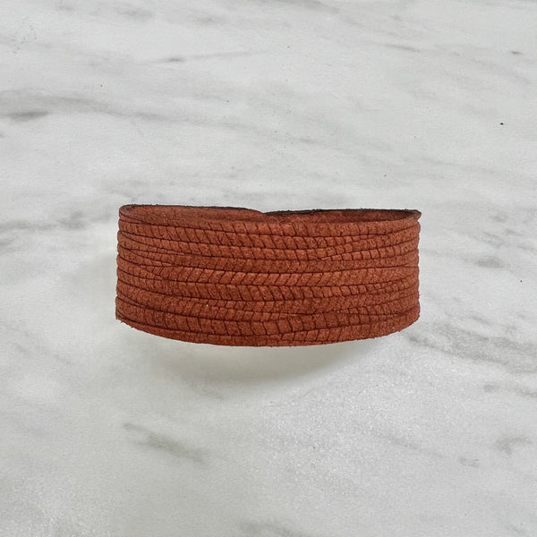 Burnt Orange Bamboo Leather Snap Cuff Bracelet