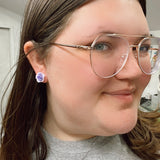 Purple Glitter Rose Stud Earrings