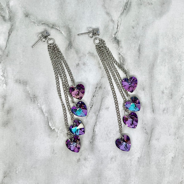 Dangling Heart Earrings- Purple
