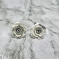 Grey & White Glitter Rose Stud Earrings