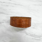 Brown Basket Weave Leather Snap Cuff Bracelet