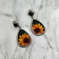 Black Sunflower Teardrop Earrings