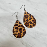 Leopard Leather Teardrop Earrings