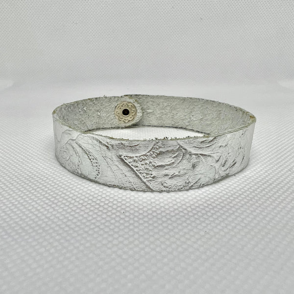 Silver Embossed Leather Slim Cuff