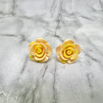 Yellow Glitter Rose Stud Earrings