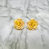 Yellow Glitter Rose Stud Earrings