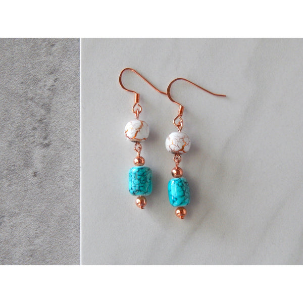 Crackled Copper and Turquoise Earrings