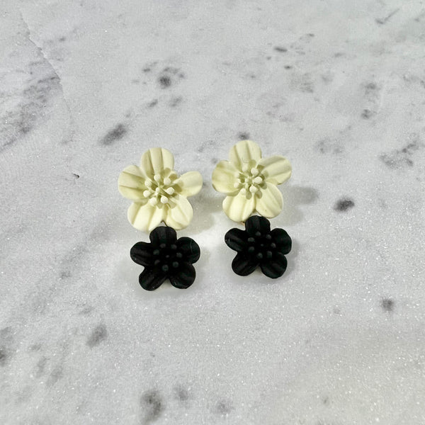 Black & White Plumeria Stud Earrings